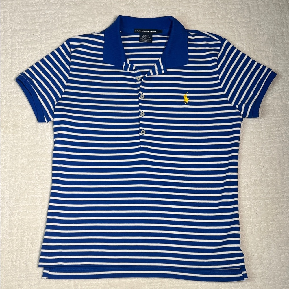 Ralph Lauren Sport slim fit polo blue white stripes cotton L